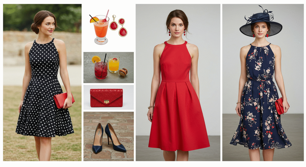 How to dress for a wedding – cocktail dress for semi-formal event.