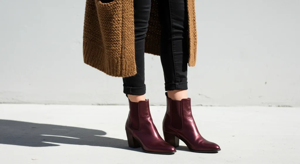 burgundy boots or metallic