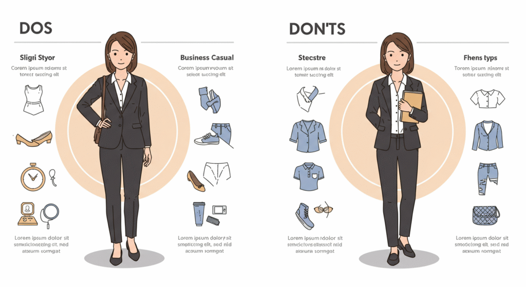 Infographic of business casual dos and don’ts for women.